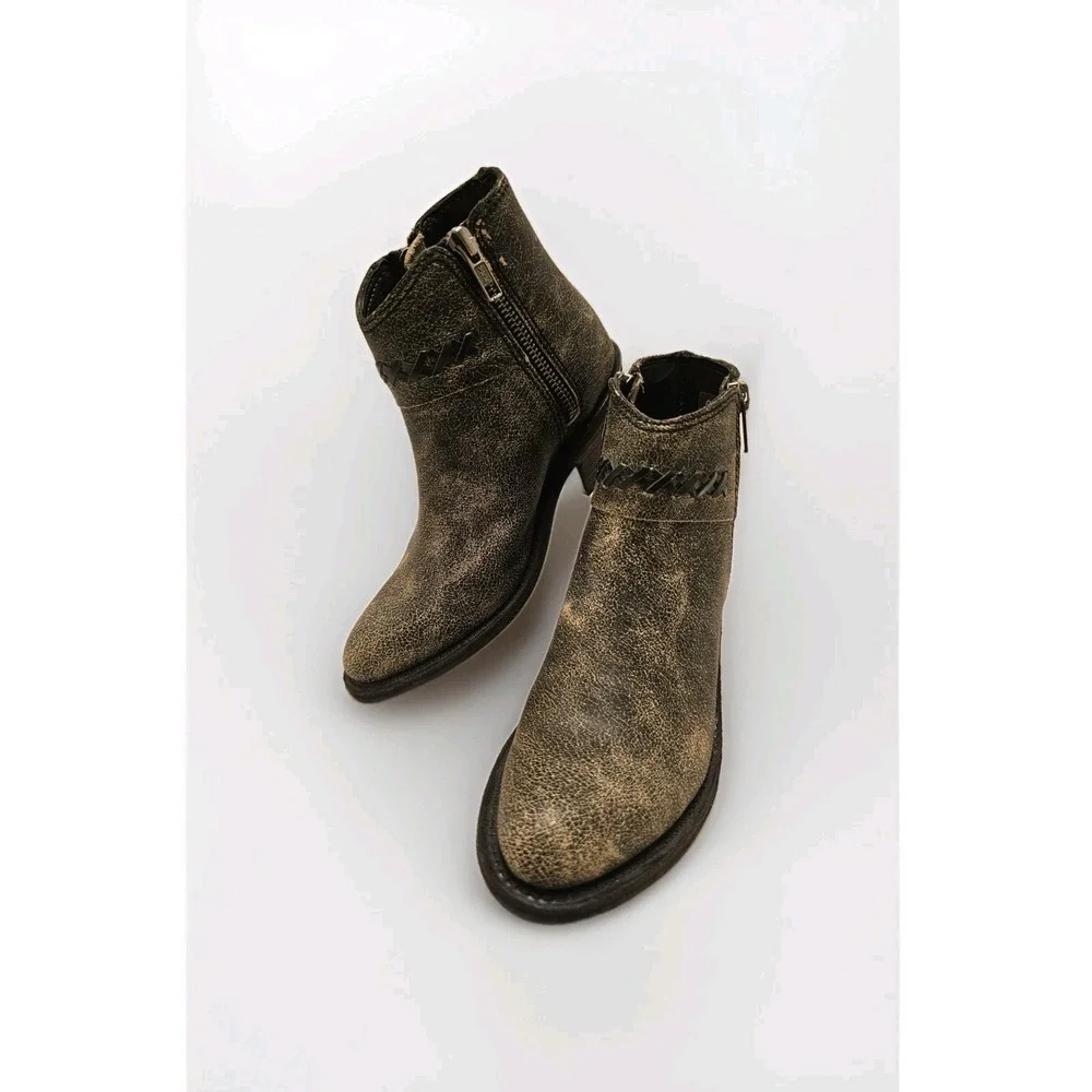 Old West‎ Kids Brown Distressed Leather Zipper Ankle Boots Size 2.0 D